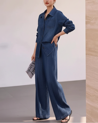 Luxury Plissé Denim Print Pants Set