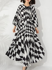 Women's New Houndstooth Pleated Chiffon Dress