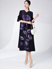 Women's Elegant Japanese Pleated Floral Dress