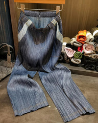 Luxury Denim Pleated Set