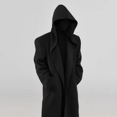 Wool Blend Trench Coat - Extra Long with Hoodie