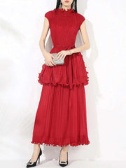 Pleated Sleeveless Ruffle Dress