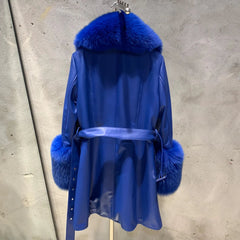 Couture Leather & Fox Fur Coat