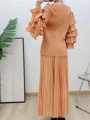 Luxury Truly Pleated Ruffle Long Skirt Set