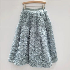 Rose Tulle Romantic Flared Midi Skirt