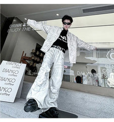 Men's Trendy 2-Piece Streetwear White Denim Set