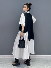 Couture Chic Oversized Vest & Blouse Dress 2-Piece Set