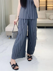 Pleated Vertical Wide Leg Set