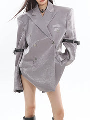 Women's Pearly Metallic Silver Oversized Blazer