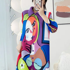Luxury Abstract Face Plissé Dress