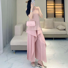 Pleated Plissé Tank Top & Pants Set