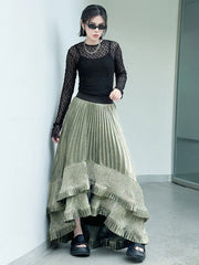 Metallic Asymmetric Pleated Skirt
