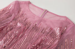 Women's Elegant Pink Sequin Feather Midi Dress