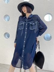 Women's Oversized Sheer Denim Long Blouse