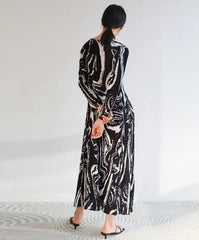 Luxury Plissé Dress Marble Print