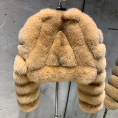 100% Real Fox Fur Cropped Bomber Coat