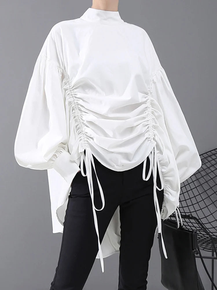 Luxe Oversized Draped & Ruched Satin Blouse