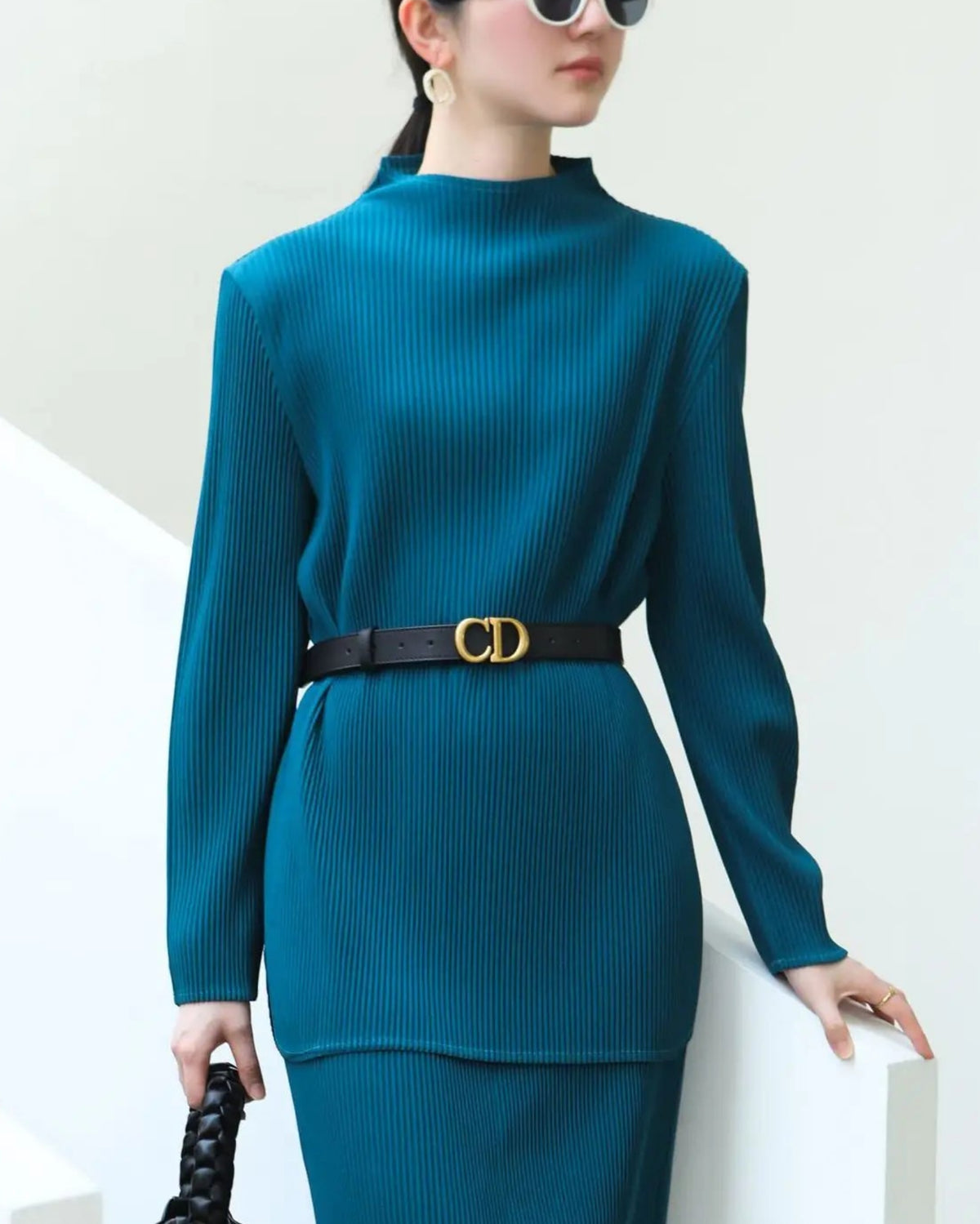 Pleated Mock-Neck Top