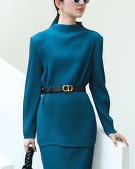 Pleated Mock-Neck Top