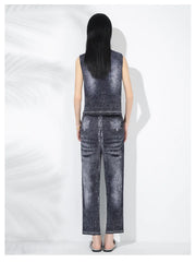 Plissé Pleated Denim-Inspired Pants Set