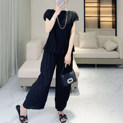 Pleated Vertical Wide Leg Set