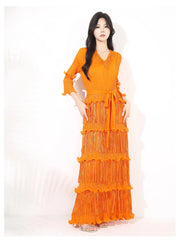 Plissé Japanese Fringe Midi Dress