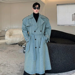 Luxe Men's Denim Duster Trench Coat