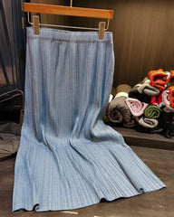 Luxury Plissé Denim Print Skirt Set