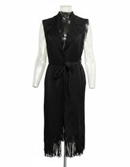 Fringe Plissé Longline Vest