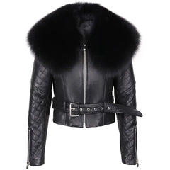 Luxe Leather Jacket with Genuine Fox Fur