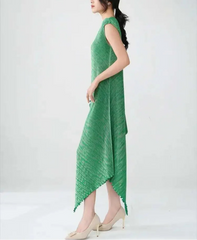 Plissé Metallic Cape Dress