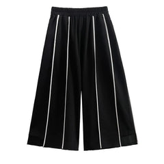 HEYFANCYSTYLE Black High Elastic Waist Striped Pants