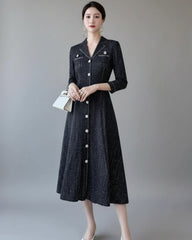 Luxe Modest Plissé Tweed Dress