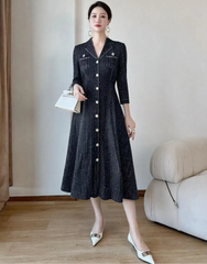 Luxe Modest Plissé Tweed Dress