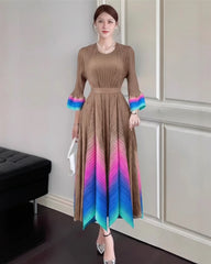 Luxury Pleated Bell-Cuff Dress