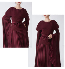 Maxi Pleated Skirt & Dolman Sleeve Top