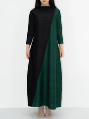 Luxury High-Neck Pleated Dress
