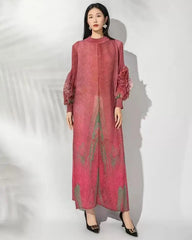 Plissé Maxi Lantern Sleeves Dress