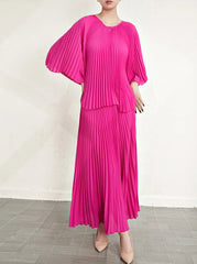 Elegant Plissé Blouse & Skirt