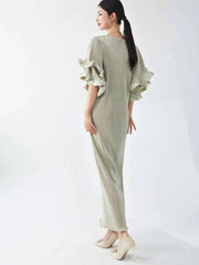 Luxury Pleats Ruffle Sleeves Maxi Dress