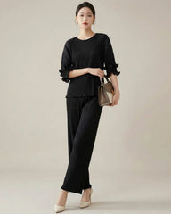 Elegant Pleated Ruffle Pants Set