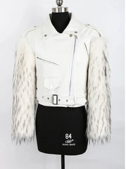 Cropped Motorcycle Faux Leather & Fur Jacket