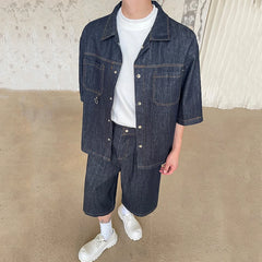 Men's High Society Denim Shirt and Long Shorts Set