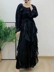 Luxury Pleated Ruffle Midi Dress