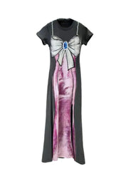 Women's Elegant Pearl Bow Maxi Split Dress