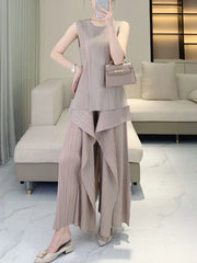 Pleated Plissé Tank Top & Pants Set
