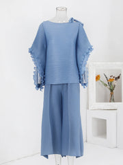 Plissé Pleated Dramatic Sleeve Top & Pants