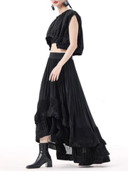 Anthracite Cascade Pleated Maxi Pull-On Skirt