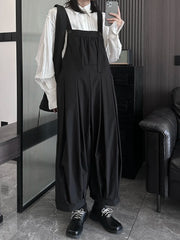 HEYFANCYSTYLE Korean Style Black Pleated Overalls