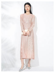 Truly Plissé Pleated Long Sleeve Midi Dress